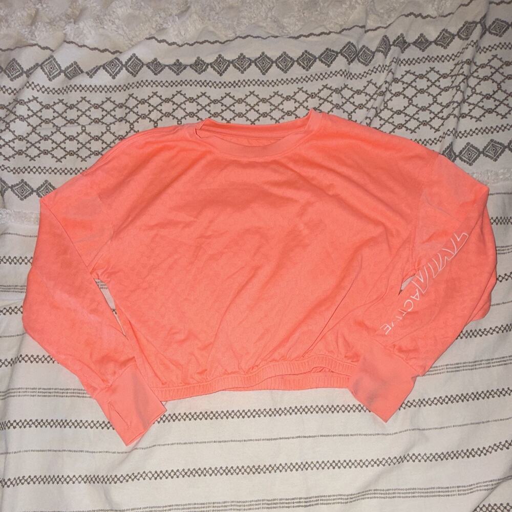 Zyia Active Girls Orange Cropped Long Sleeve Crew Neck Pullover Top 6-7